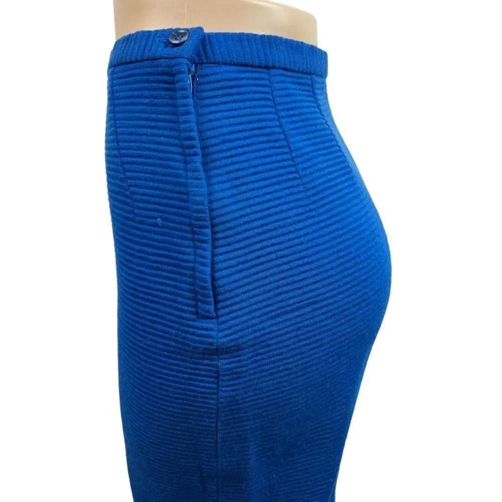 Vintage 80s Royal Blue Ribbed Pencil Wiggle Skirt Side Zipped